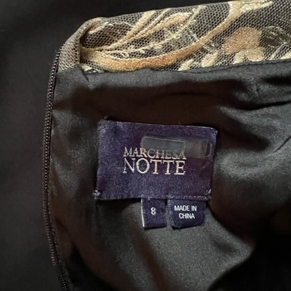 Marchesa Notte Mermaid Black Stretch Crepe and Gold Lace Embroidered Ball Gown 8 - Picture 12 of 16